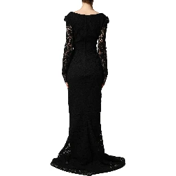 Black Lace Square Neck LongSleeve Maxi Dress