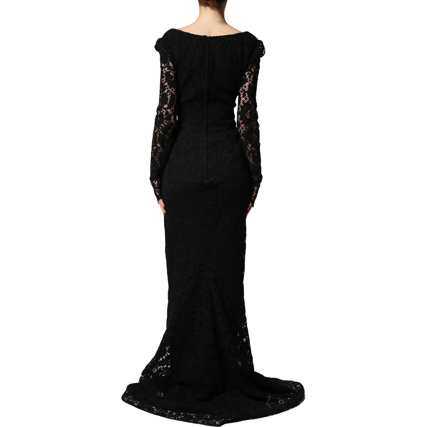 Black Lace Square Neck LongSleeve Maxi Dress
