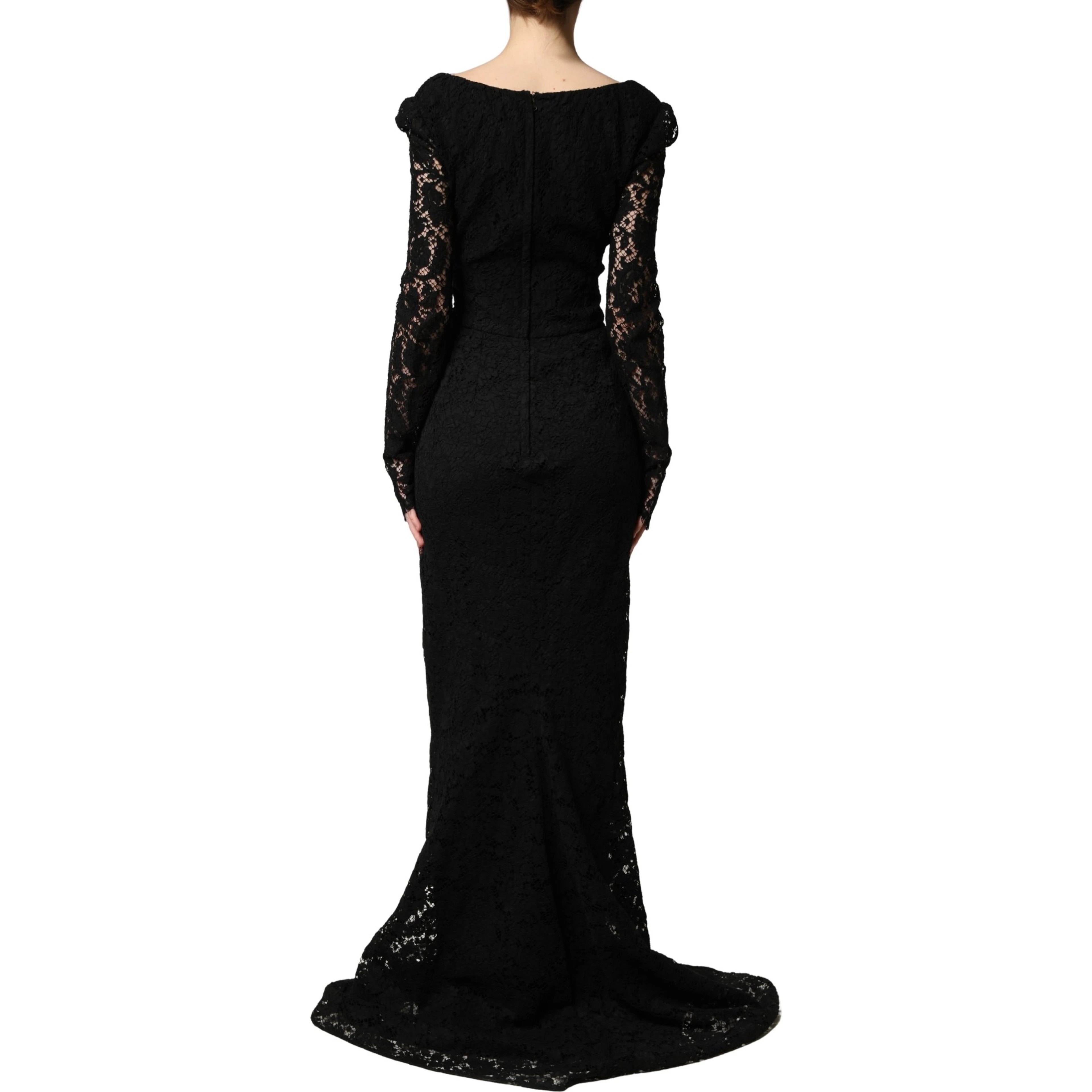 Black Lace Square Neck LongSleeve Maxi Dress