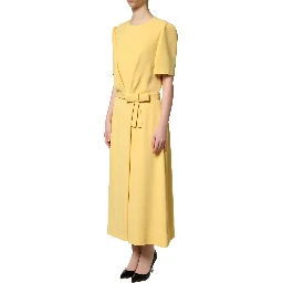 Yellow Short-Sleeved Crew Neck Midi Dress