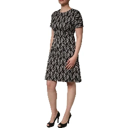 Black Logo Print Cotton Knee Length Dress