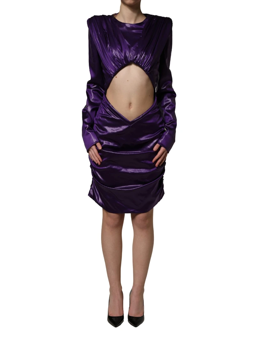 Metallic Purple Long Sleeve Cut-Out Mini Dress
