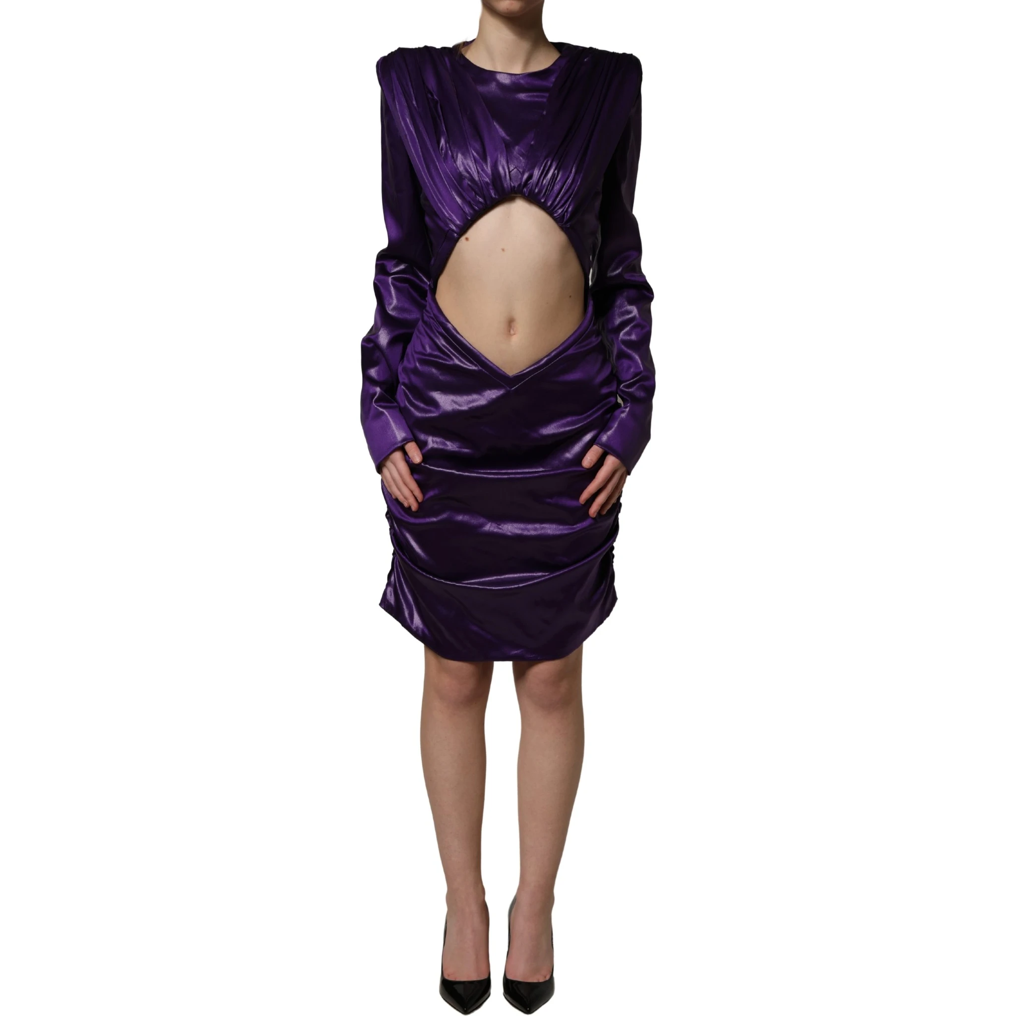 Metallic Purple Long Sleeve Cut-Out Mini Dress