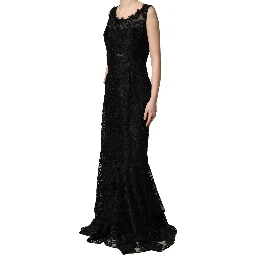 Black Lace Full Length Evening Gown Dress