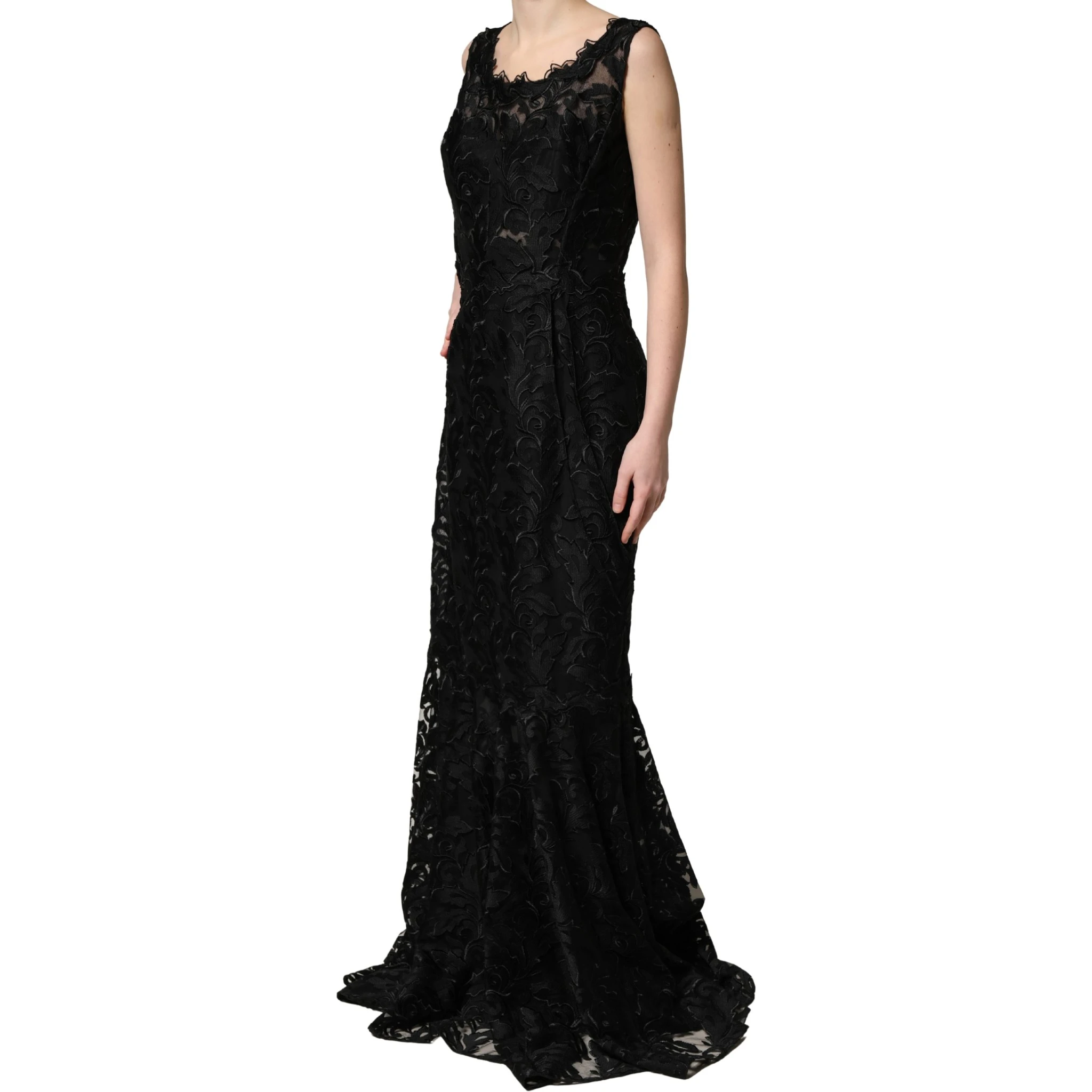 Black Lace Full Length Evening Gown Dress