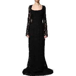 Black Lace Square Neck LongSleeve Maxi Dress