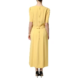 Yellow Short-Sleeved Crew Neck Midi Dress