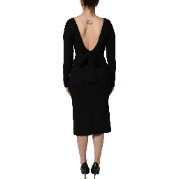 Black Wool Crepe Long Sleeves Midi Dress