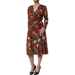 Multicolor Floral Long Sleeves V-neck Dress