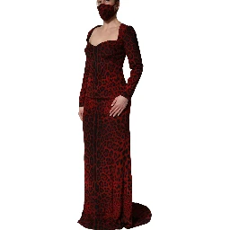 Red Leopard Print Sheath Long Sleeve Dress