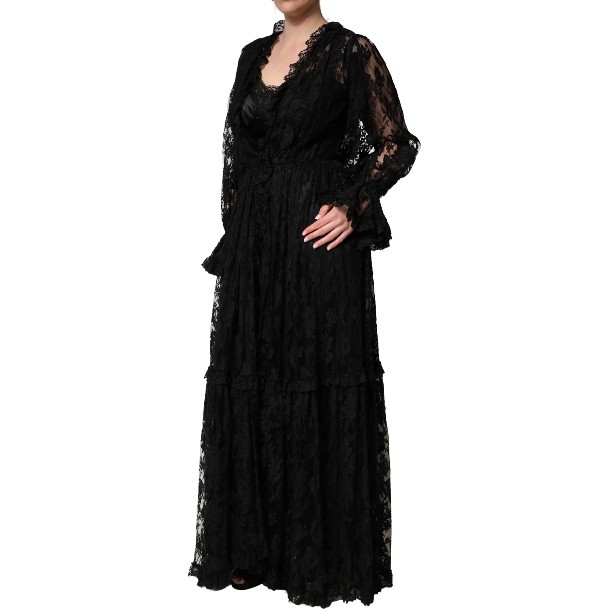 Black Lace A-line Long Evening Gown Dress