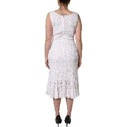 White Floral Lace Sleeveless Midi Dress