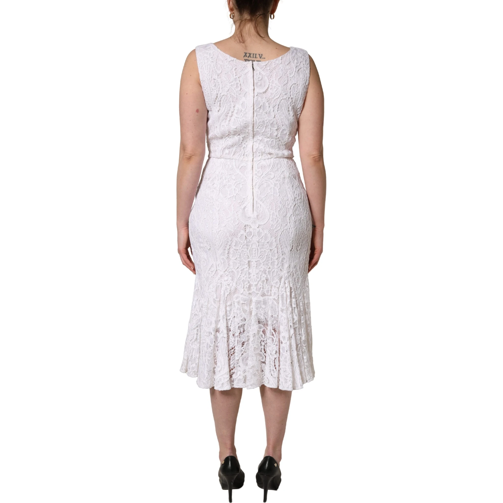 White Floral Lace Sleeveless Midi Dress