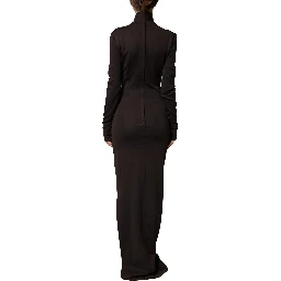 Brown Turtleneck Jersey Long Maxi Dress