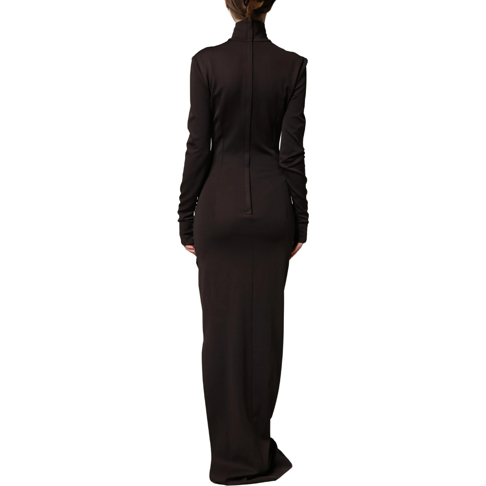 Brown Turtleneck Jersey Long Maxi Dress