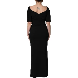 Black Silk Button Bodice Sheath Maxi Dress