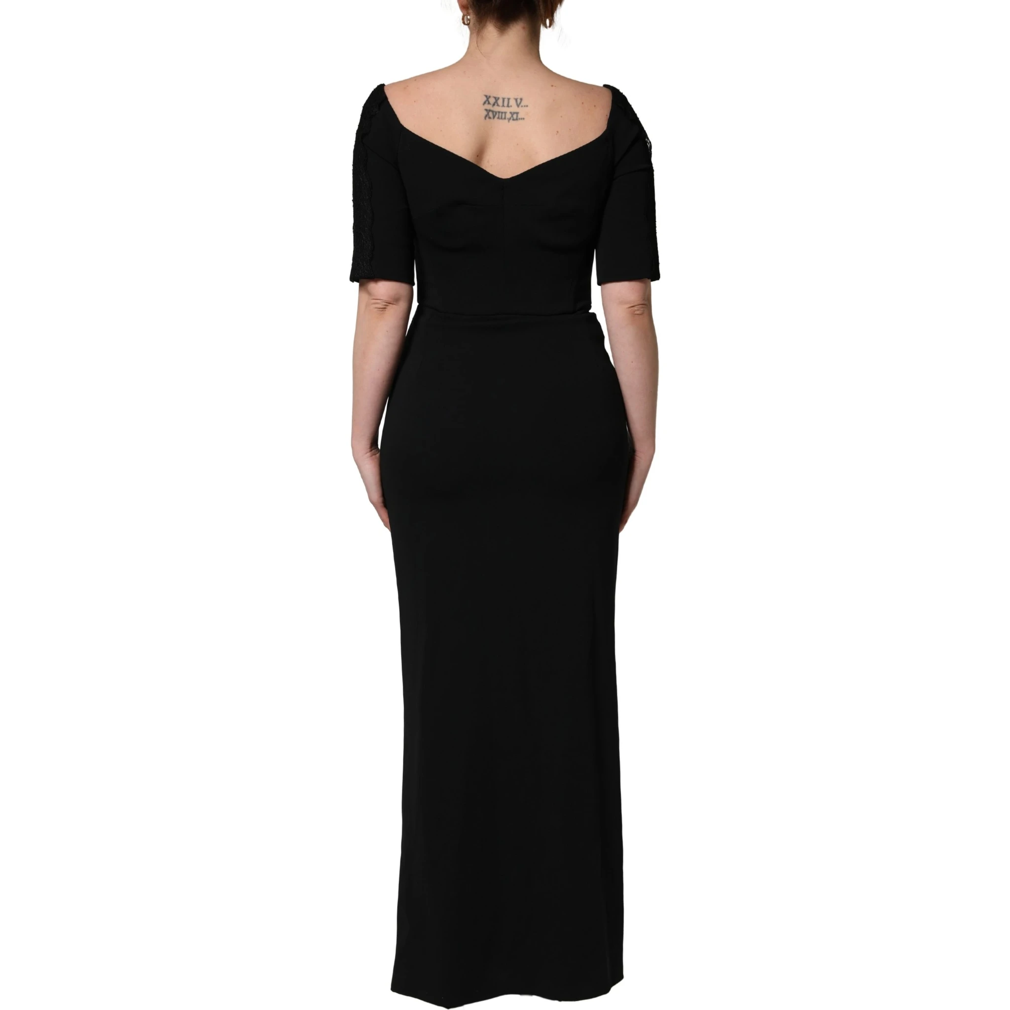 Black Silk Button Bodice Sheath Maxi Dress