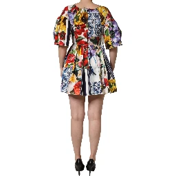 Multicolor Patchwork Cotton Poplin Mini Dress