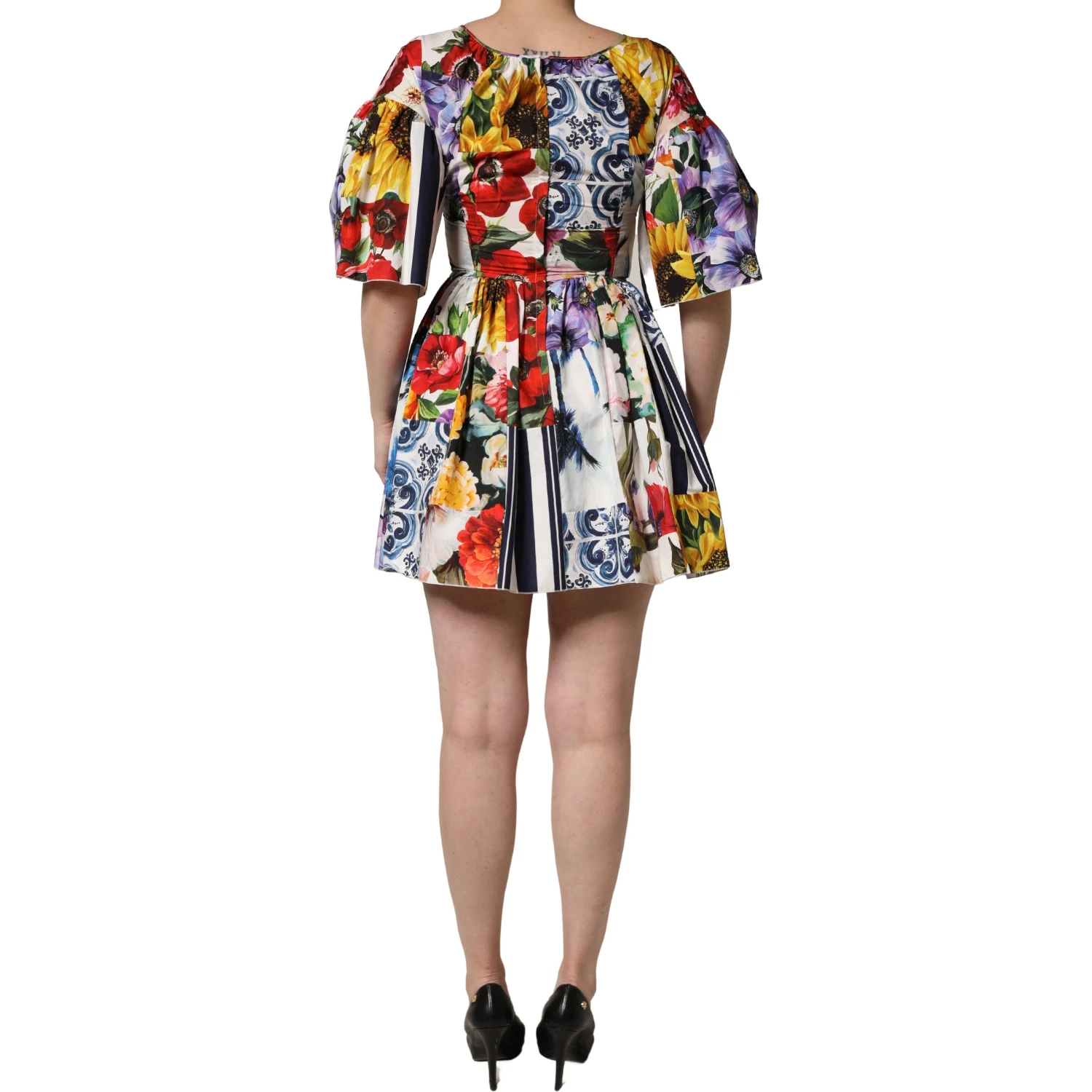 Multicolor Patchwork Cotton Poplin Mini Dress