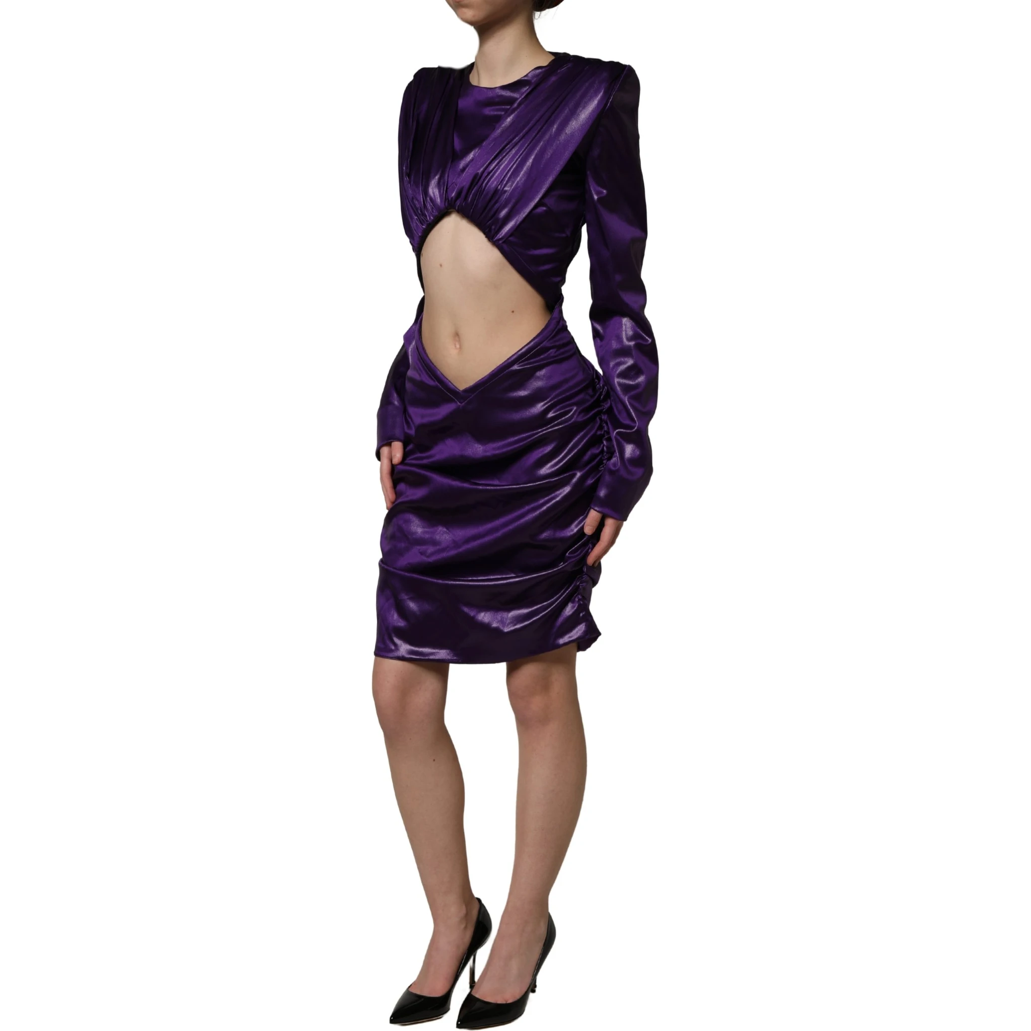 Metallic Purple Long Sleeve Cut-Out Mini Dress