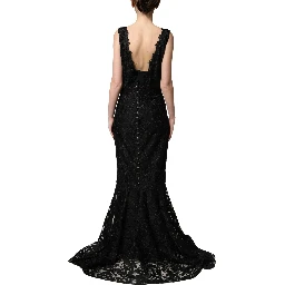 Black Lace Full Length Evening Gown Dress