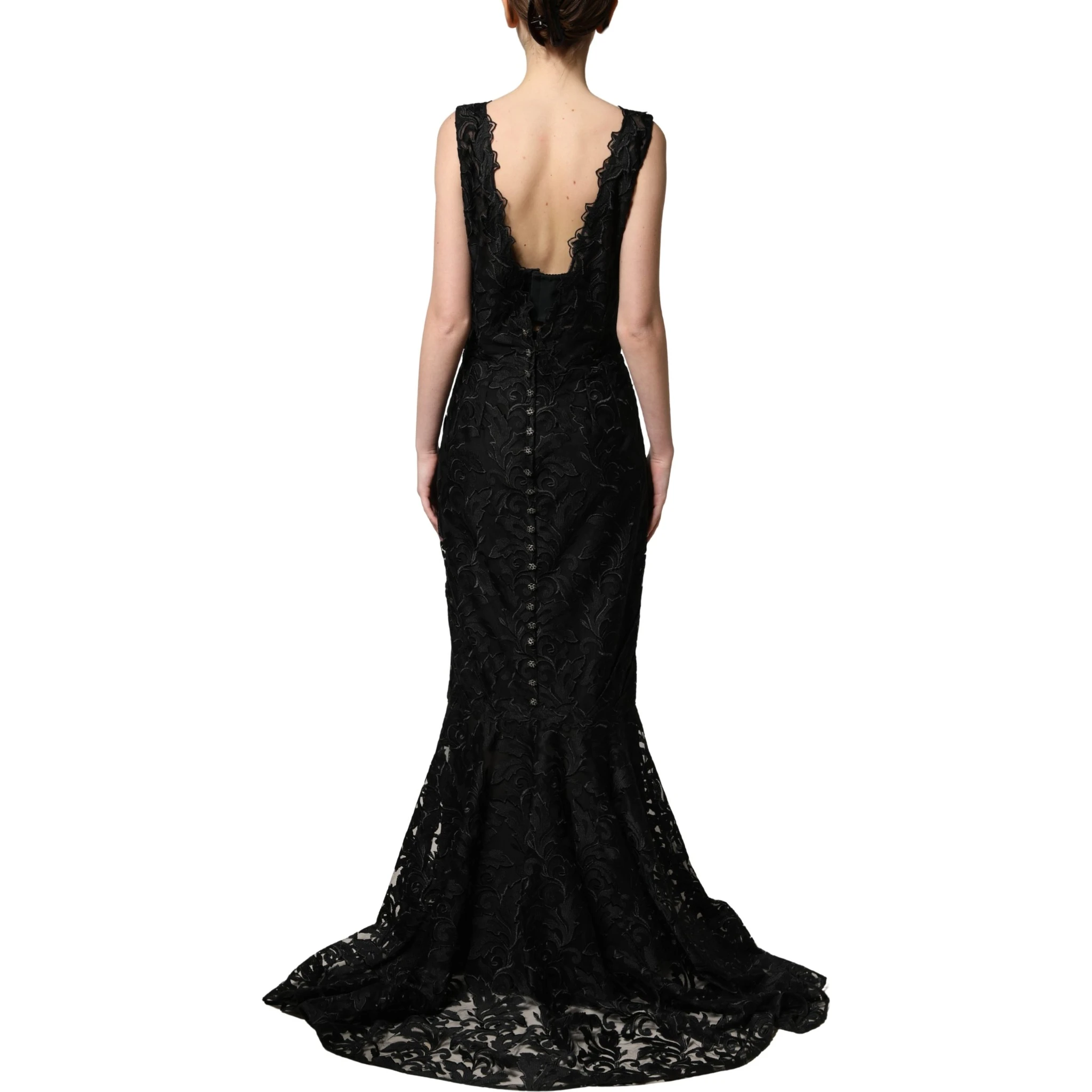 Black Lace Full Length Evening Gown Dress