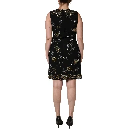 Black Sleeveless Floral Bead Embellishments Dress