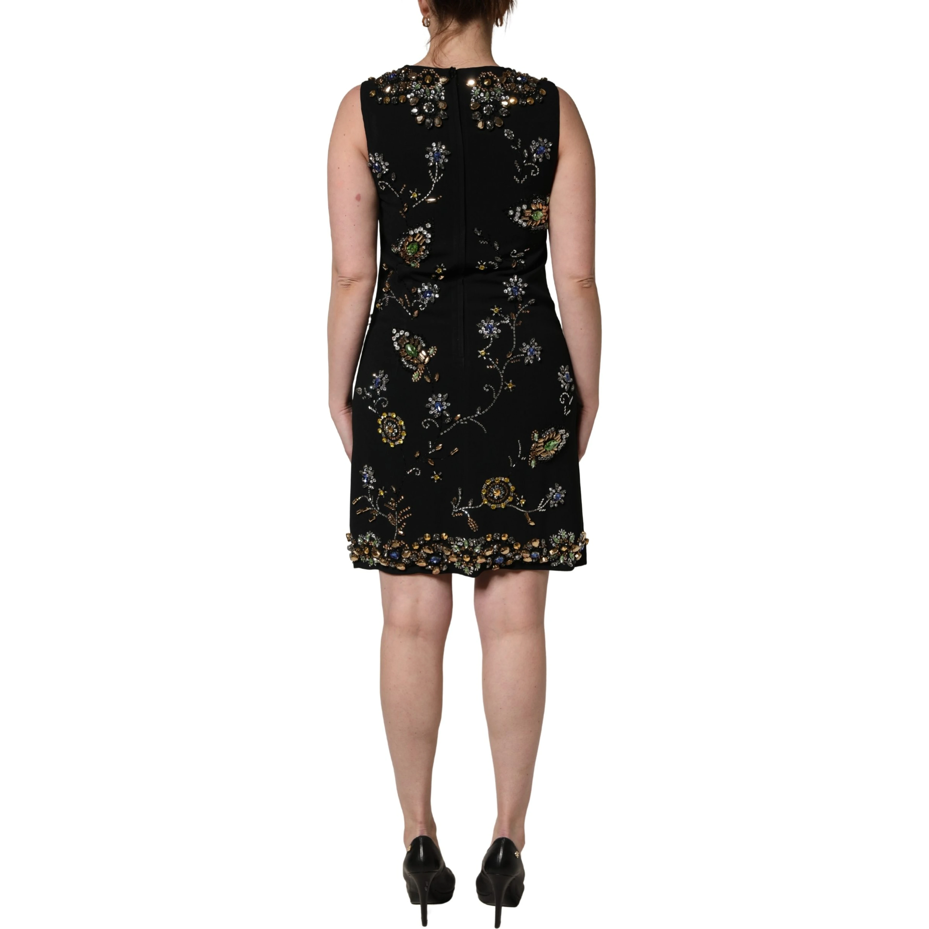 Black Sleeveless Floral Bead Embellishments Dress