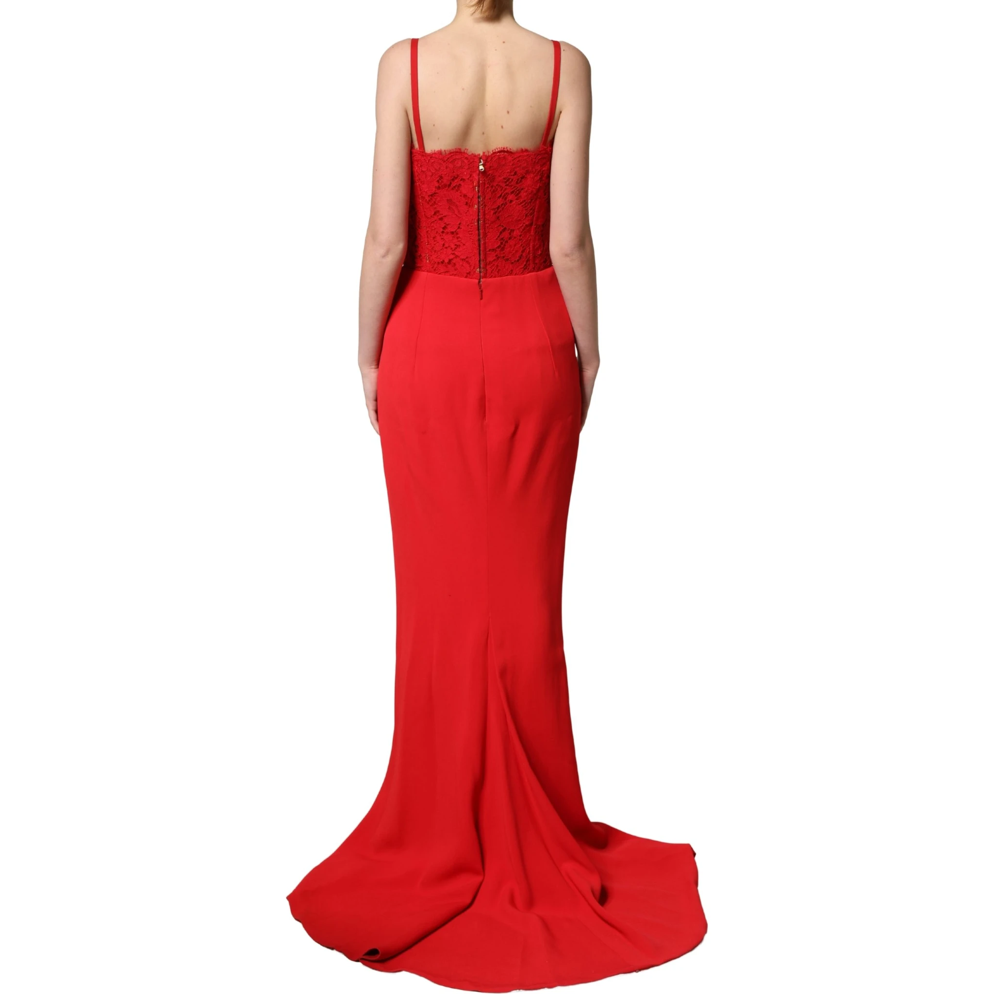 Red Corset Lace Bodice Draped Long Gown Dress
