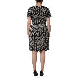 Black Logo Print Cotton Knee Length Dress