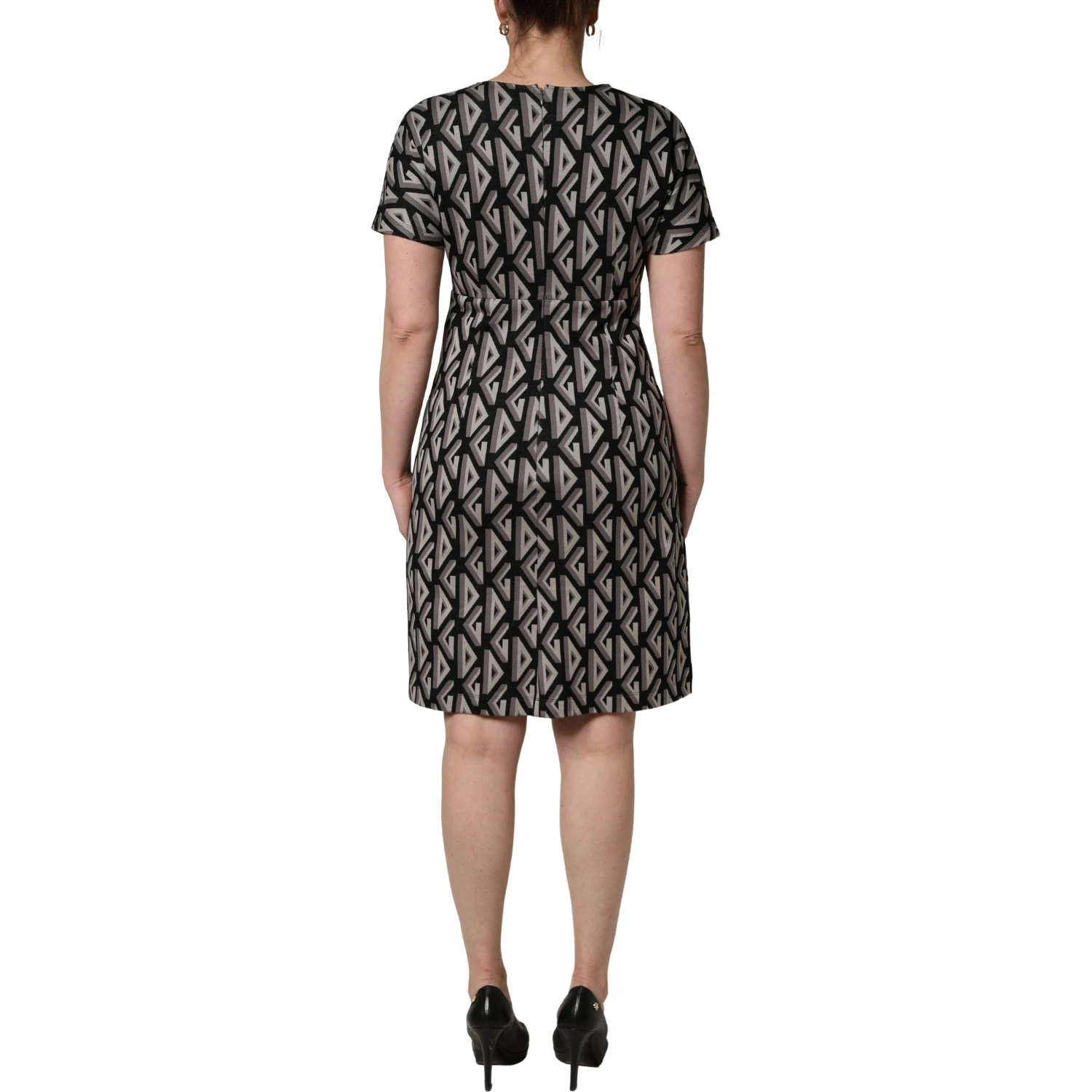 Black Logo Print Cotton Knee Length Dress