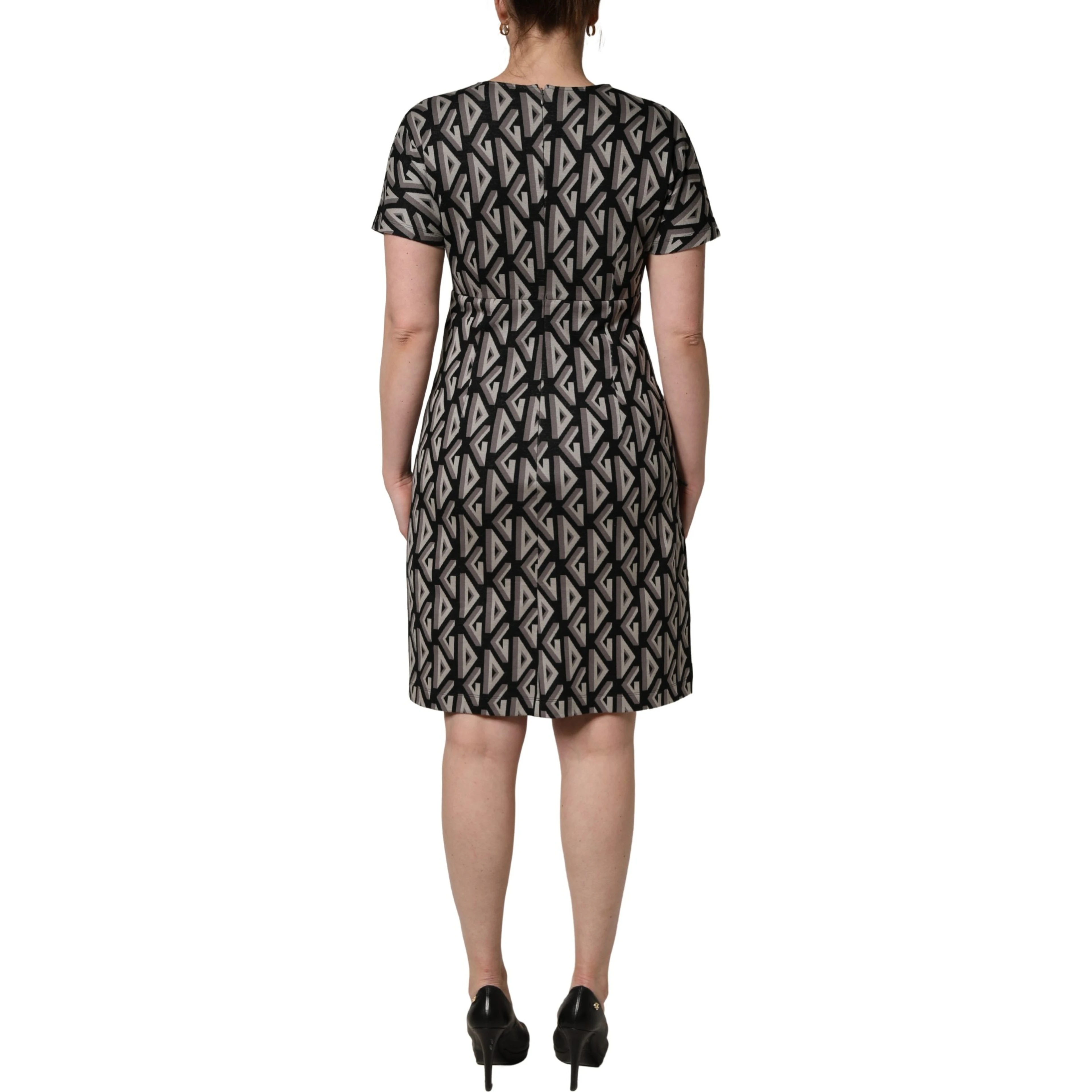 Black Logo Print Cotton Knee Length Dress
