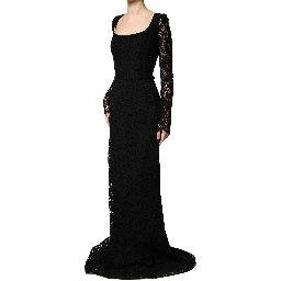 Black Lace Square Neck LongSleeve Maxi Dress