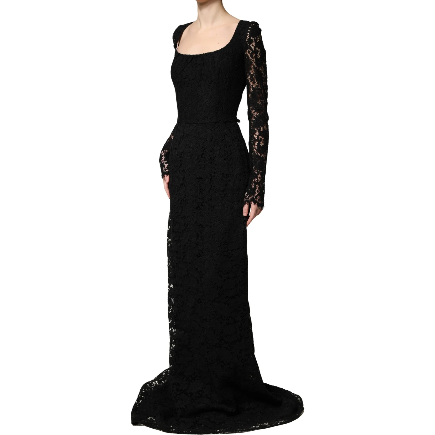 Black Lace Square Neck LongSleeve Maxi Dress