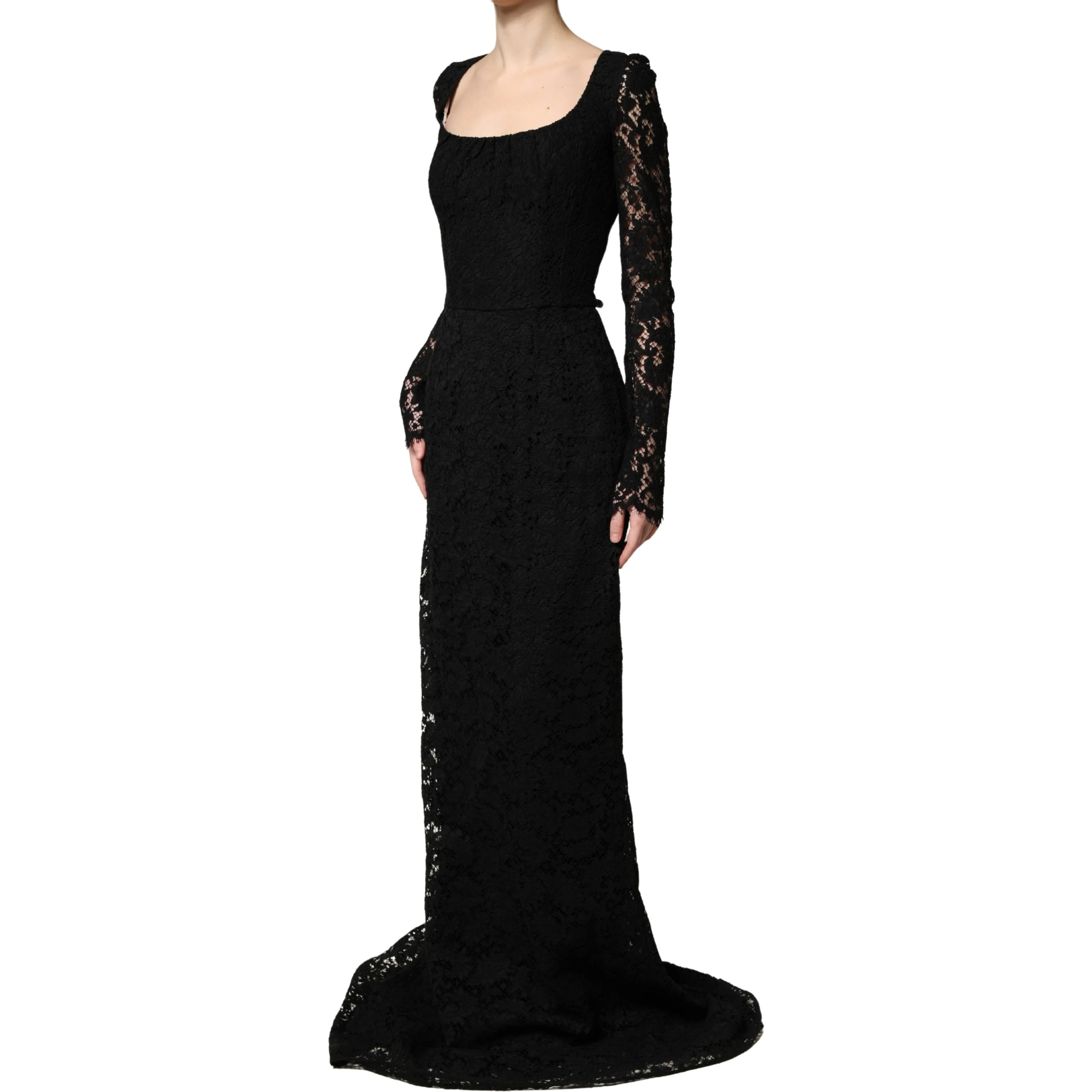 Black Lace Square Neck LongSleeve Maxi Dress