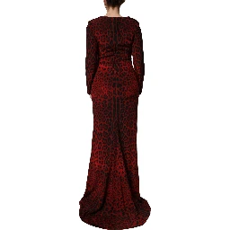 Red Leopard Print Sheath Long Sleeve Dress