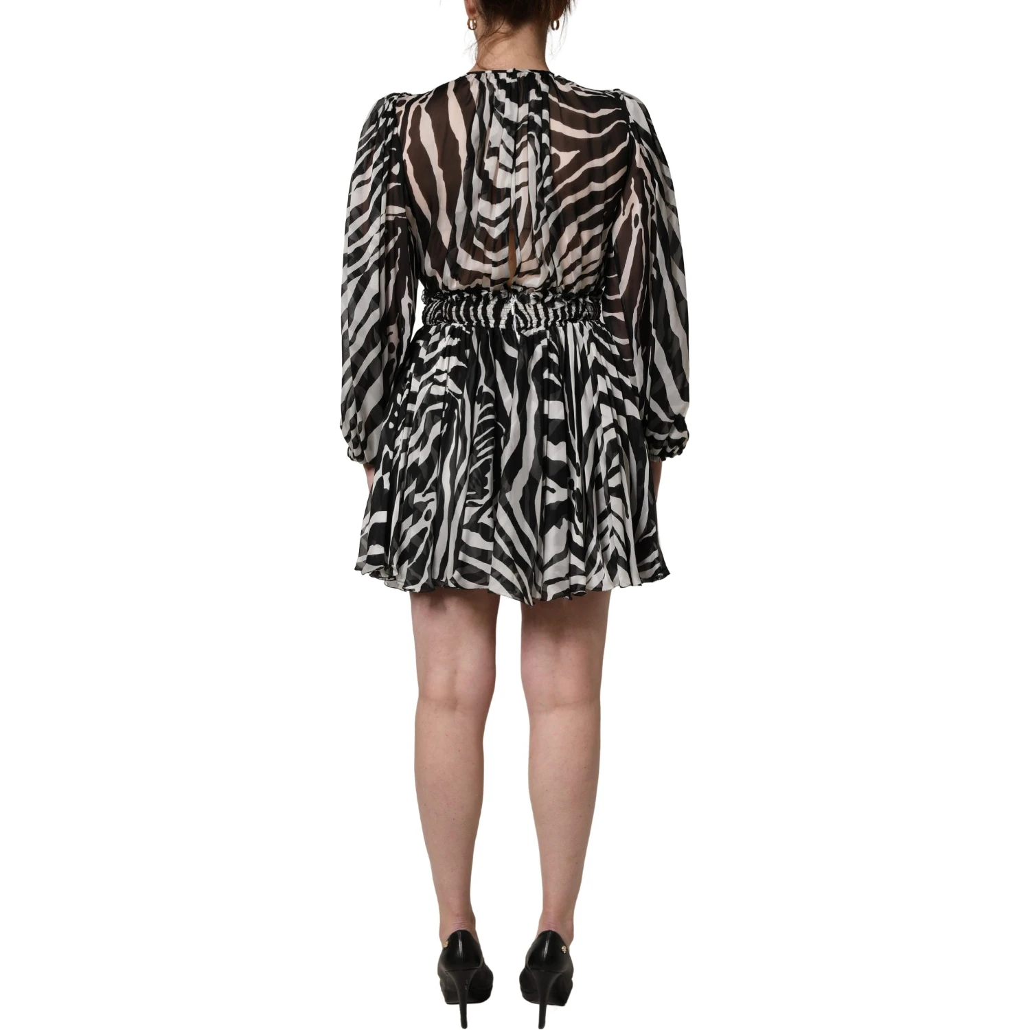Black White Zebra Puff Sleeves Mini Dress