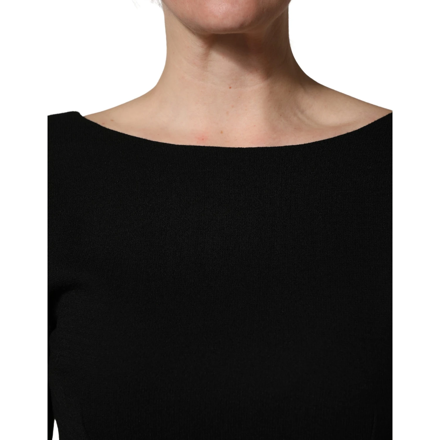 Black Wool Crepe Long Sleeves Midi Dress