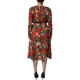 Multicolor Floral Long Sleeves V-neck Dress