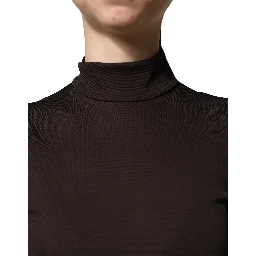 Brown Turtleneck Jersey Long Maxi Dress