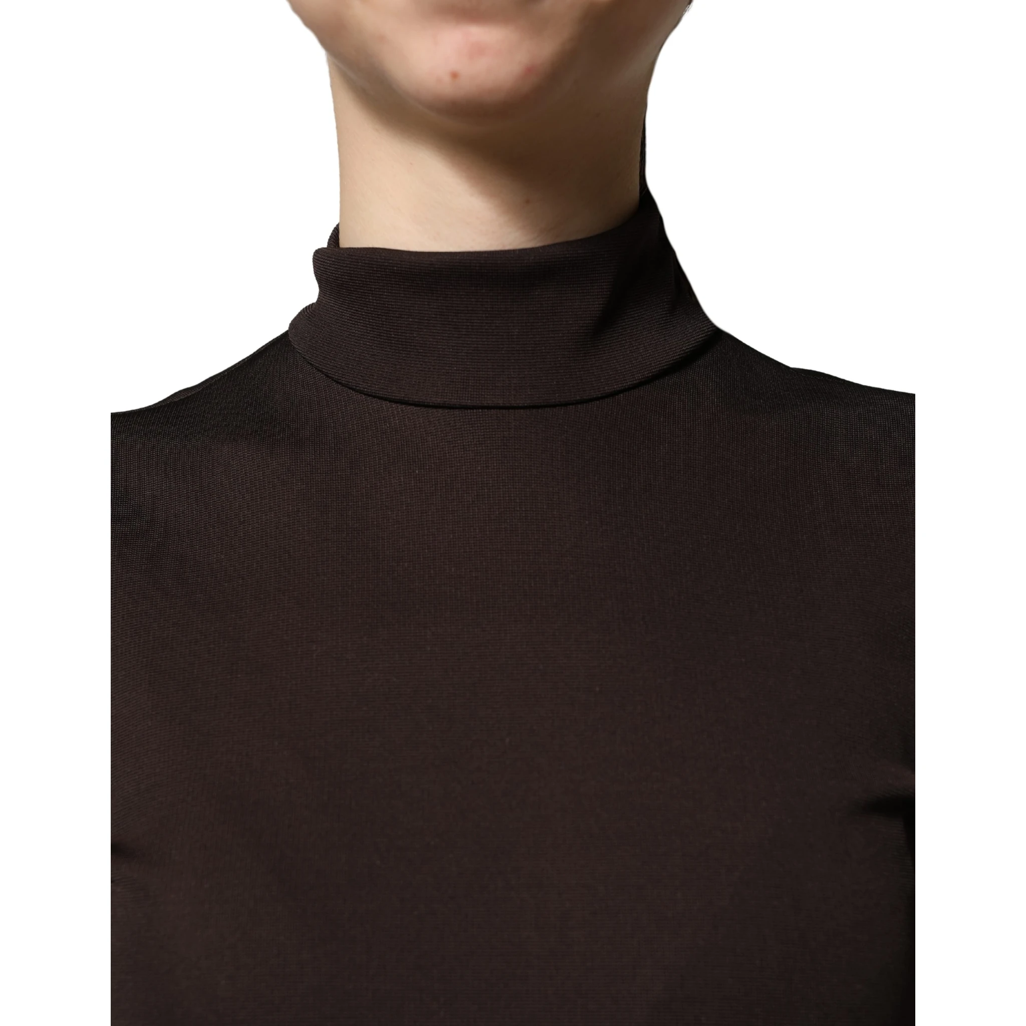 Brown Turtleneck Jersey Long Maxi Dress