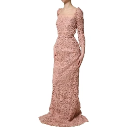 Pink Lace Long-Sleeved Evening Gown Dress