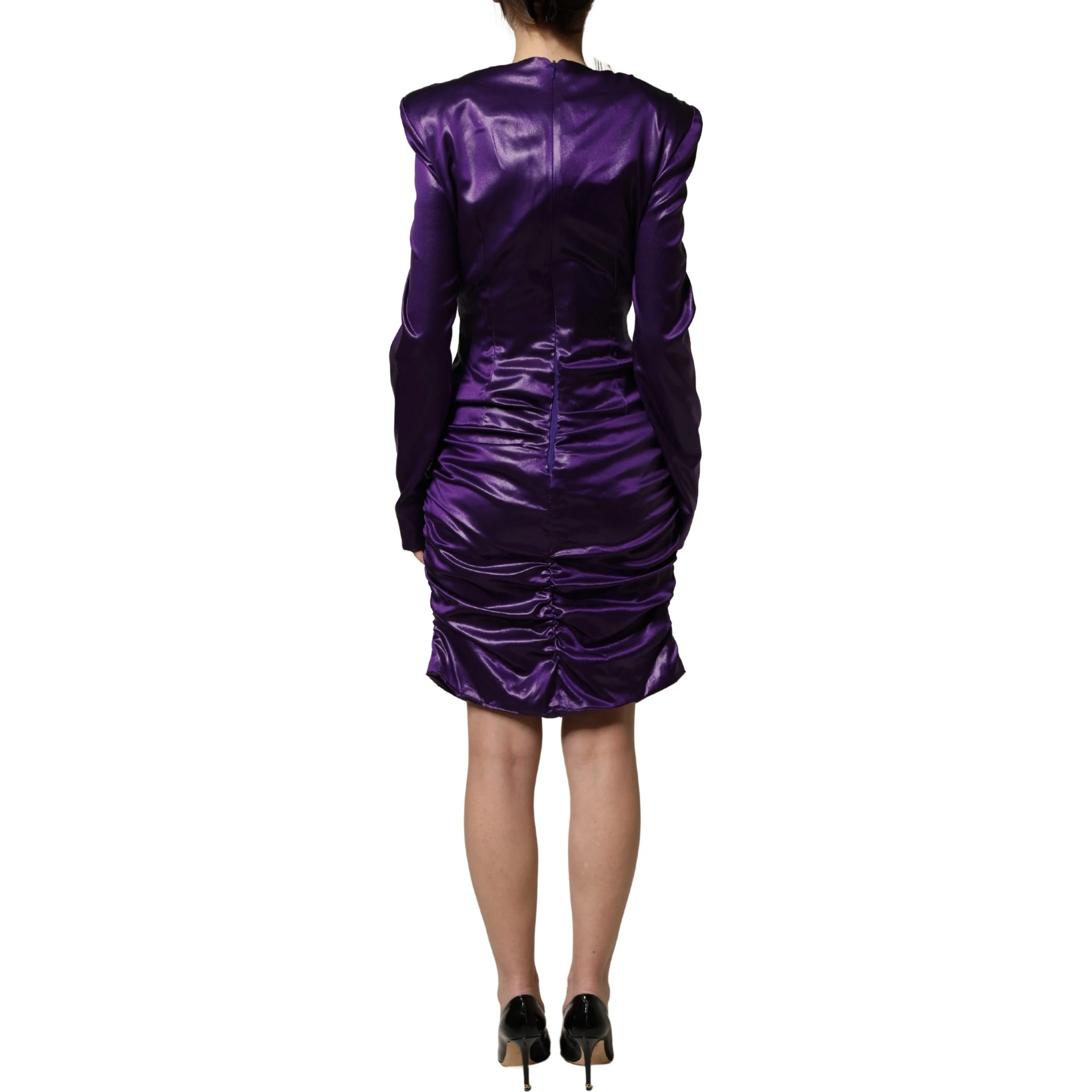 Metallic Purple Long Sleeve Cut-Out Mini Dress