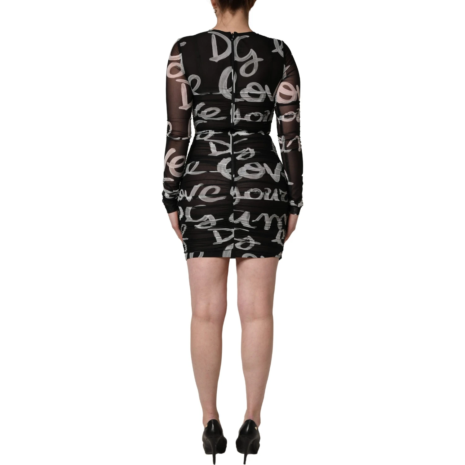Black White Long Sleeve Printed Mini Dress