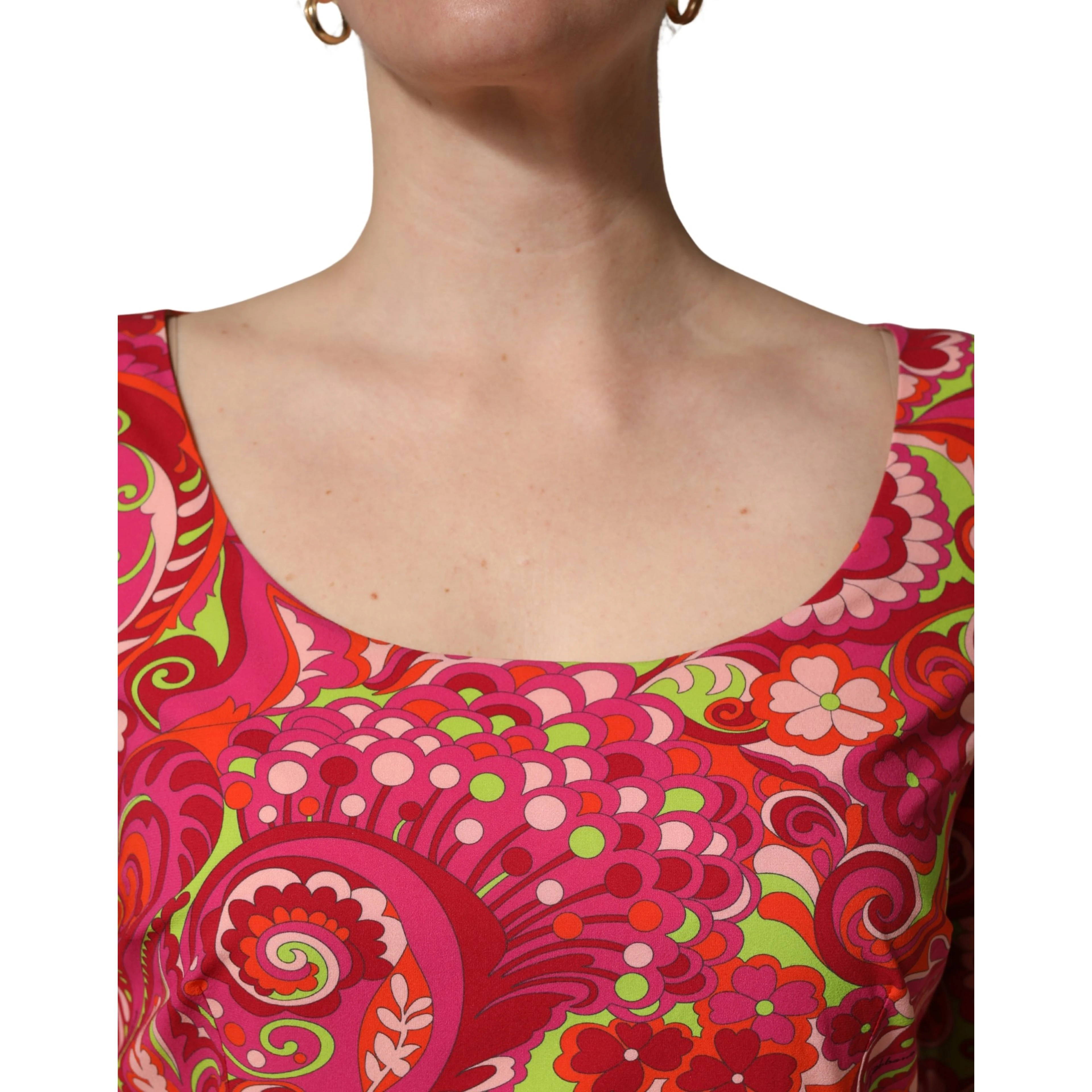 Red Paisley Floral Print Sheath Midi Dress