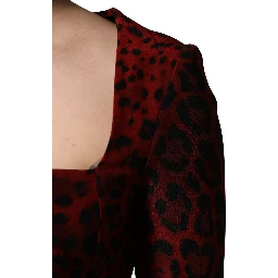 Red Leopard Print Sheath Long Sleeve Dress