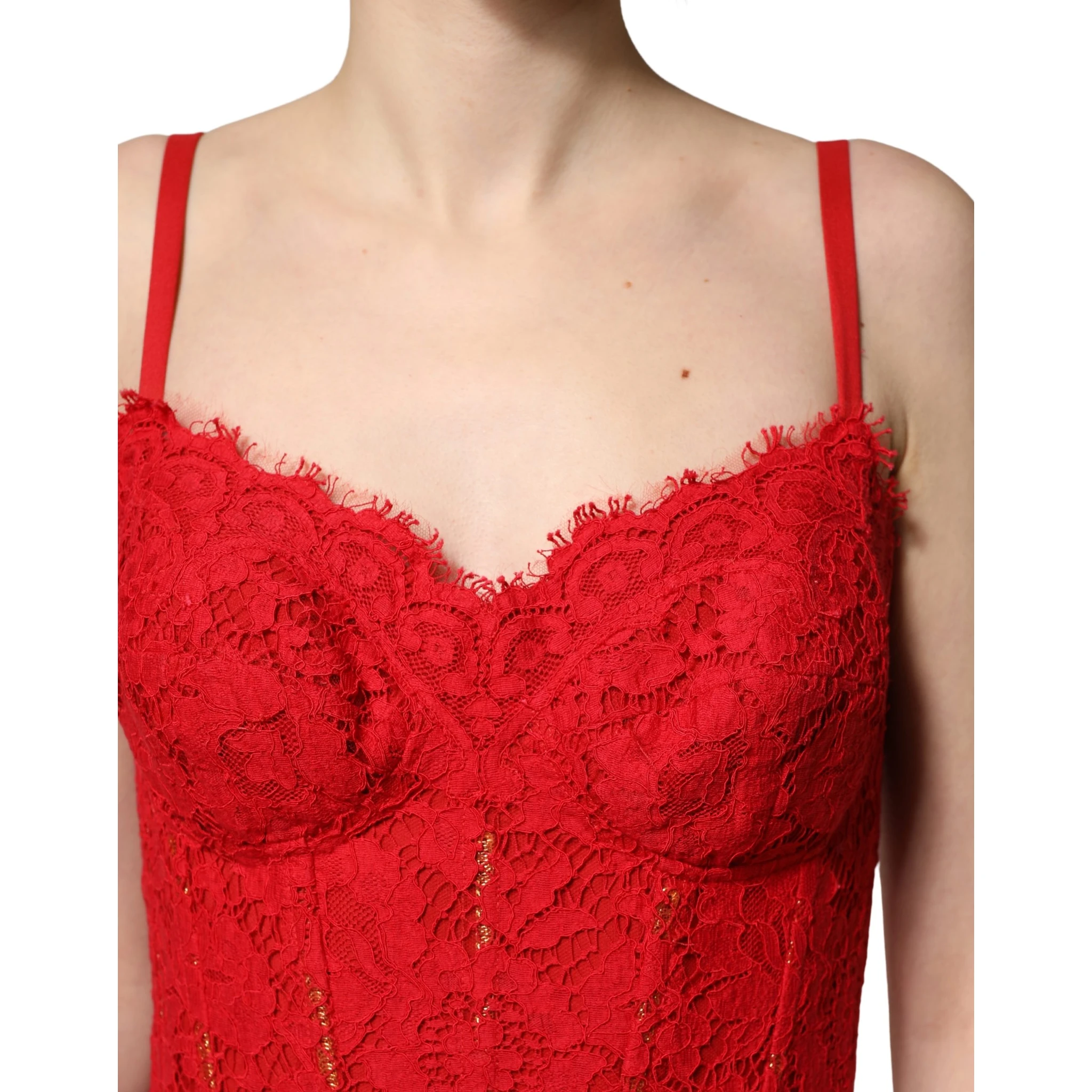 Red Corset Lace Bodice Draped Long Gown Dress