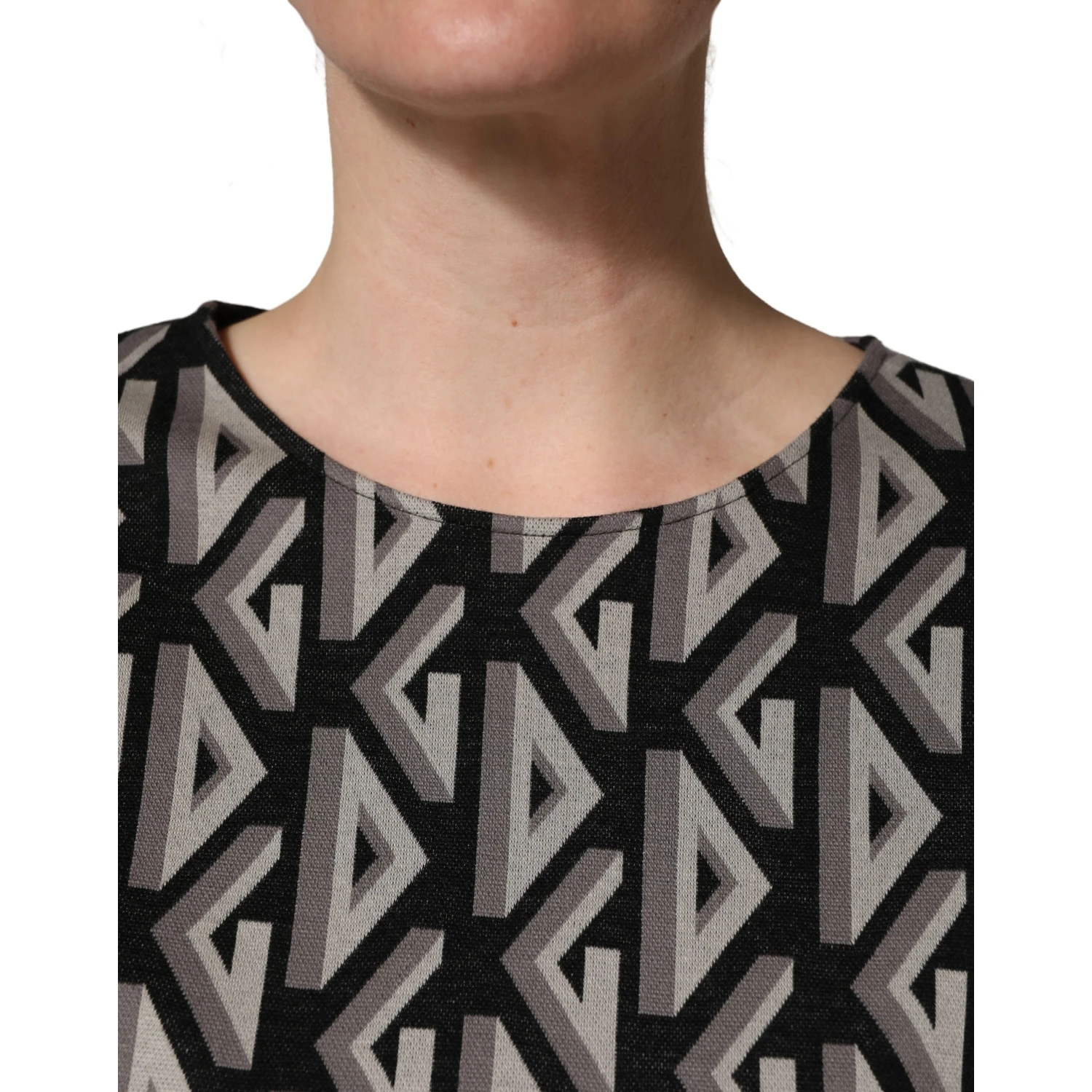 Black Logo Print Cotton Knee Length Dress