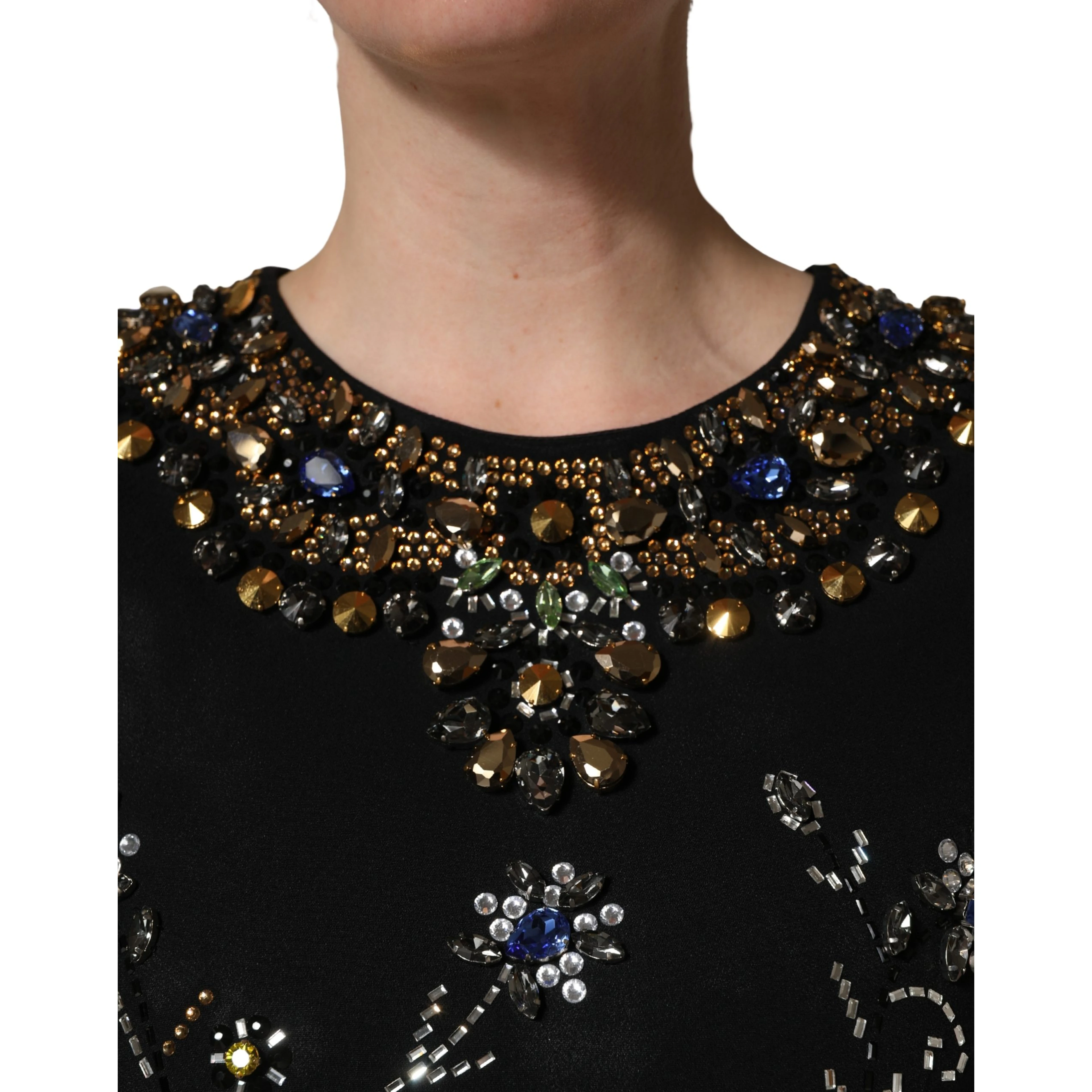 Black Sleeveless Floral Bead Embellishments Dress