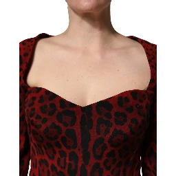Red Leopard Print Sheath Long Sleeve Dress